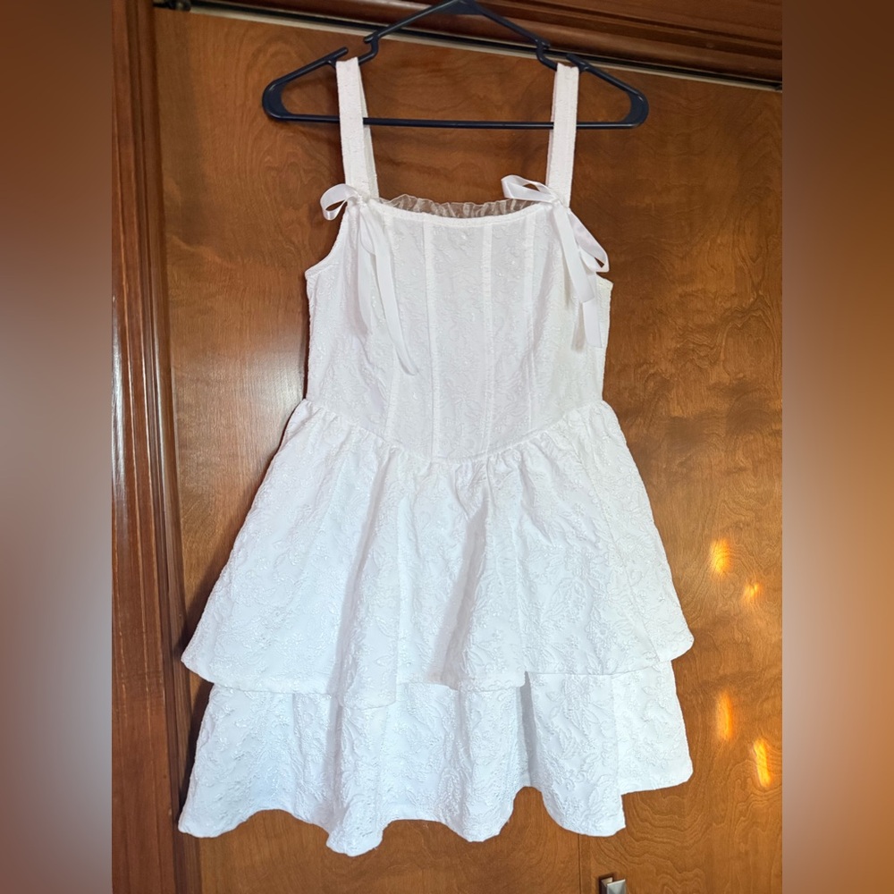 Francesca's Collections White Tiered Eyelet Mini Dress
